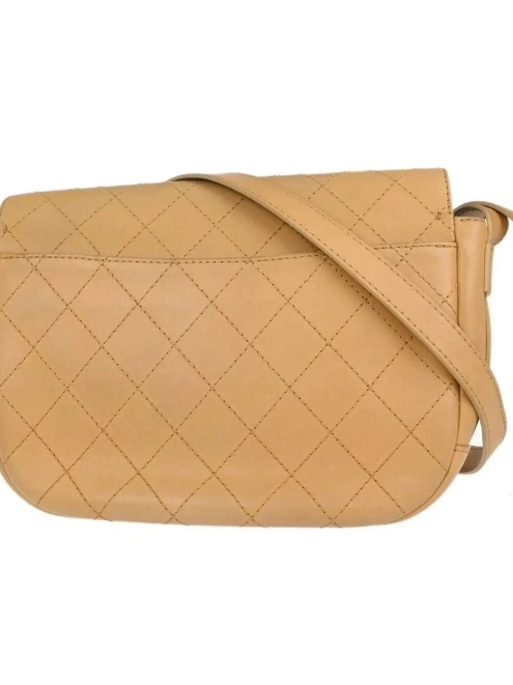 Chanel Beige Calfskin Saddle Double Flap Messenger Shoulder Bag